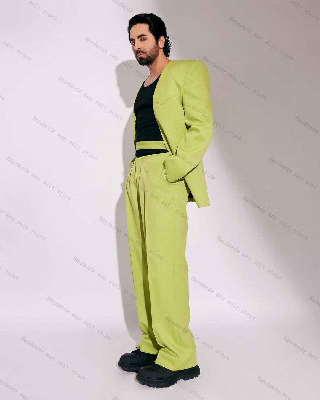 Men Formal Wear Green - Moda verde masculino terno conjunto 2