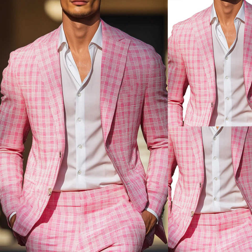 Verão rosa xadrez masculino sm - Men Formal Wear Pink avaliação e preço