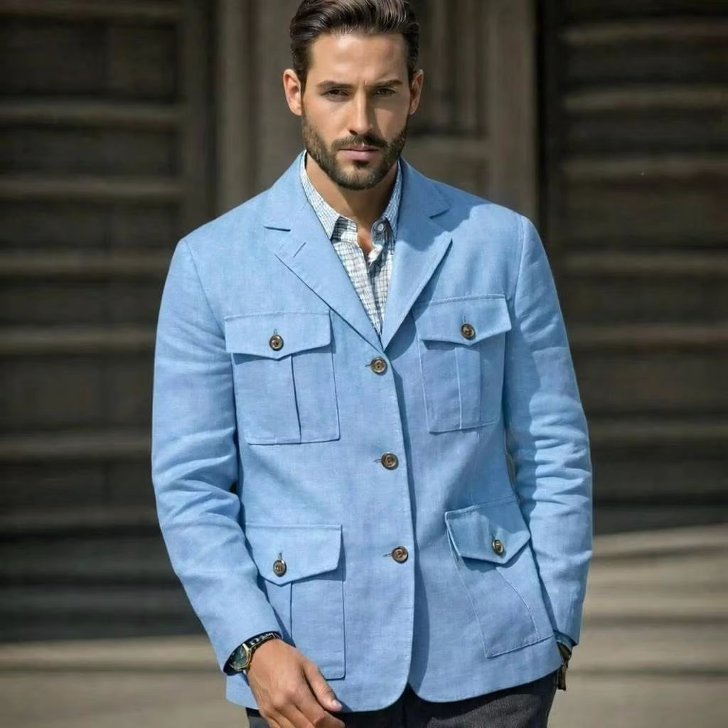 Blazer Safari Azul de Linho Ma - Men'S Formal Resort Wear avaliação e preço